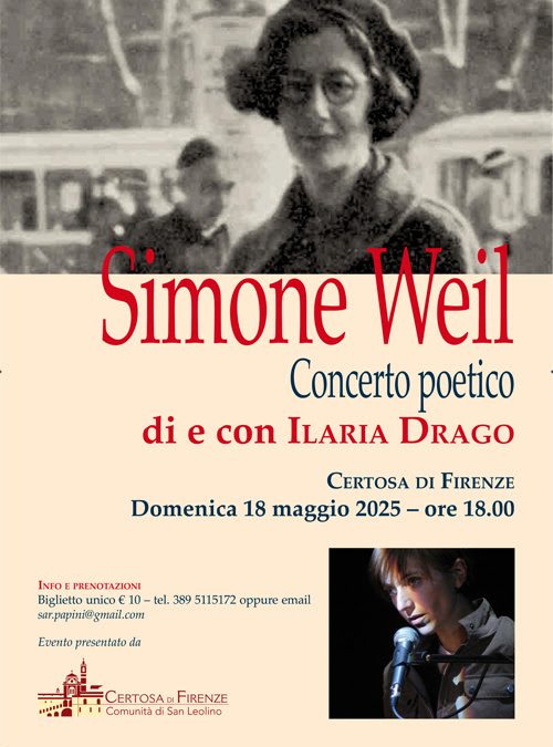 Simone Weil, concerto poetico”, un viaggio tra pensiero, parola e silenzio